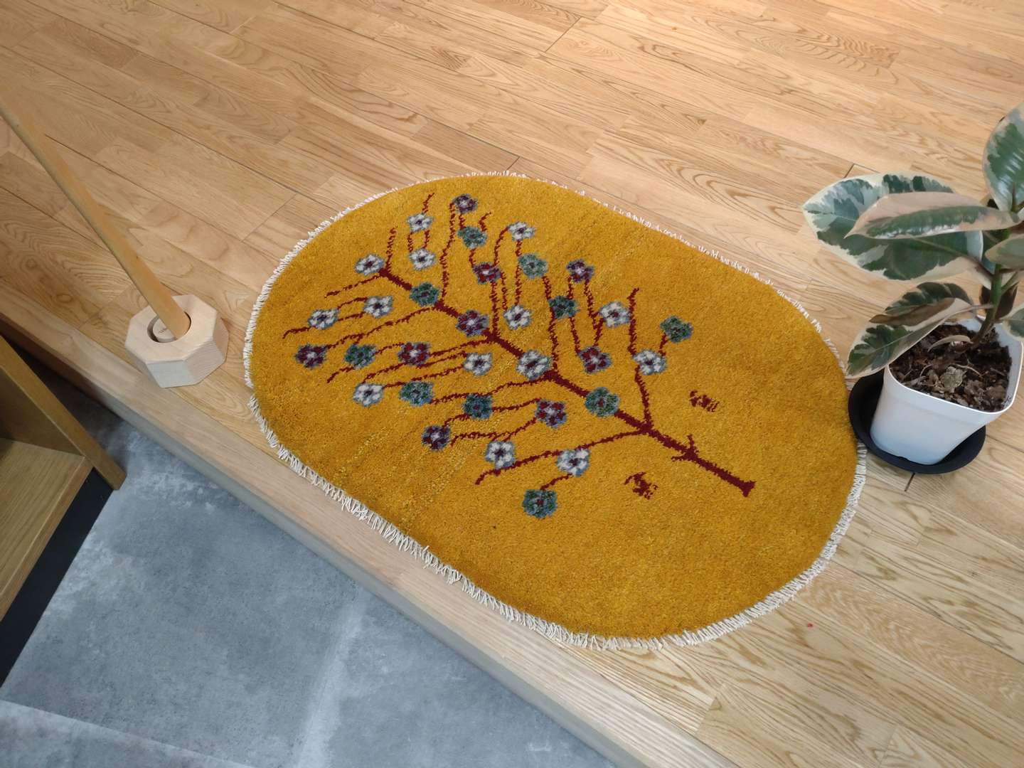 ペルシャ ギャッベ ミニランナー 120×43 黄金色 糸杉 （ウール